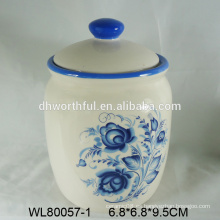 Copas de té de cerámica elegante, contenedor de té de cerámica con pintura de flor azul